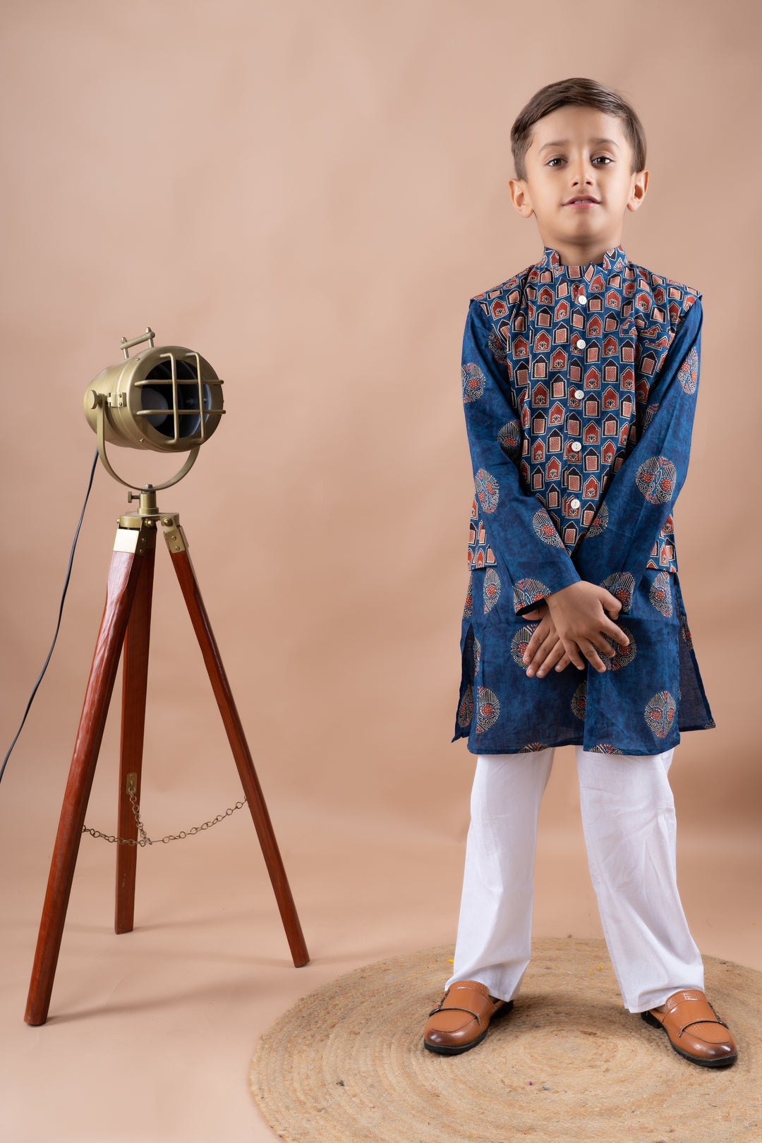 Blue Ajrakh Bandi and Kurta Set