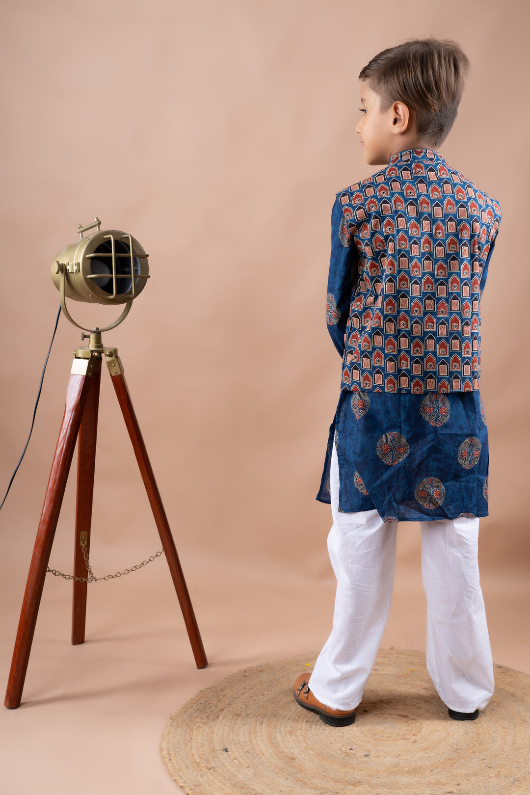 Blue Ajrakh Bandi and Kurta Set