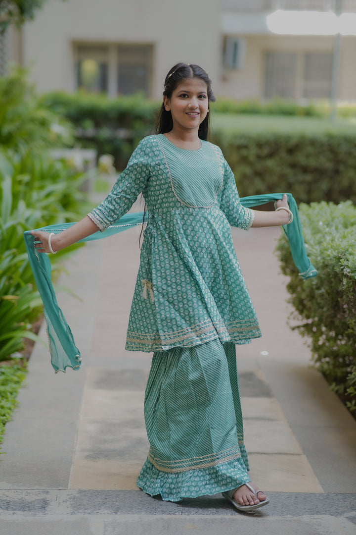 Green Clover Sharara Set