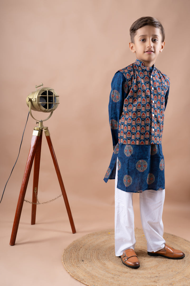 Blue Ajrakh Bandi and Kurta Set