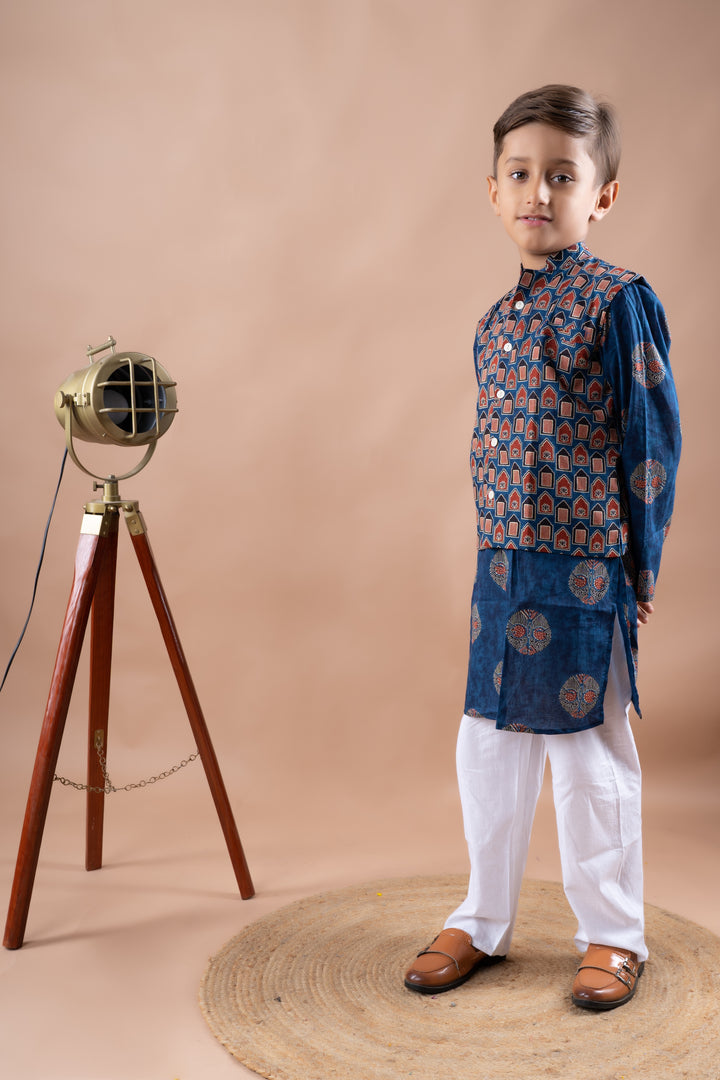 Blue Ajrakh Bandi and Kurta Set