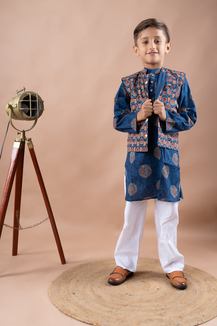 Blue Ajrakh Bandi and Kurta Set