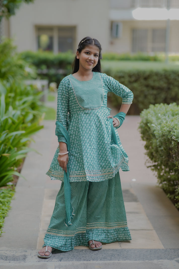 Green Clover Sharara Set