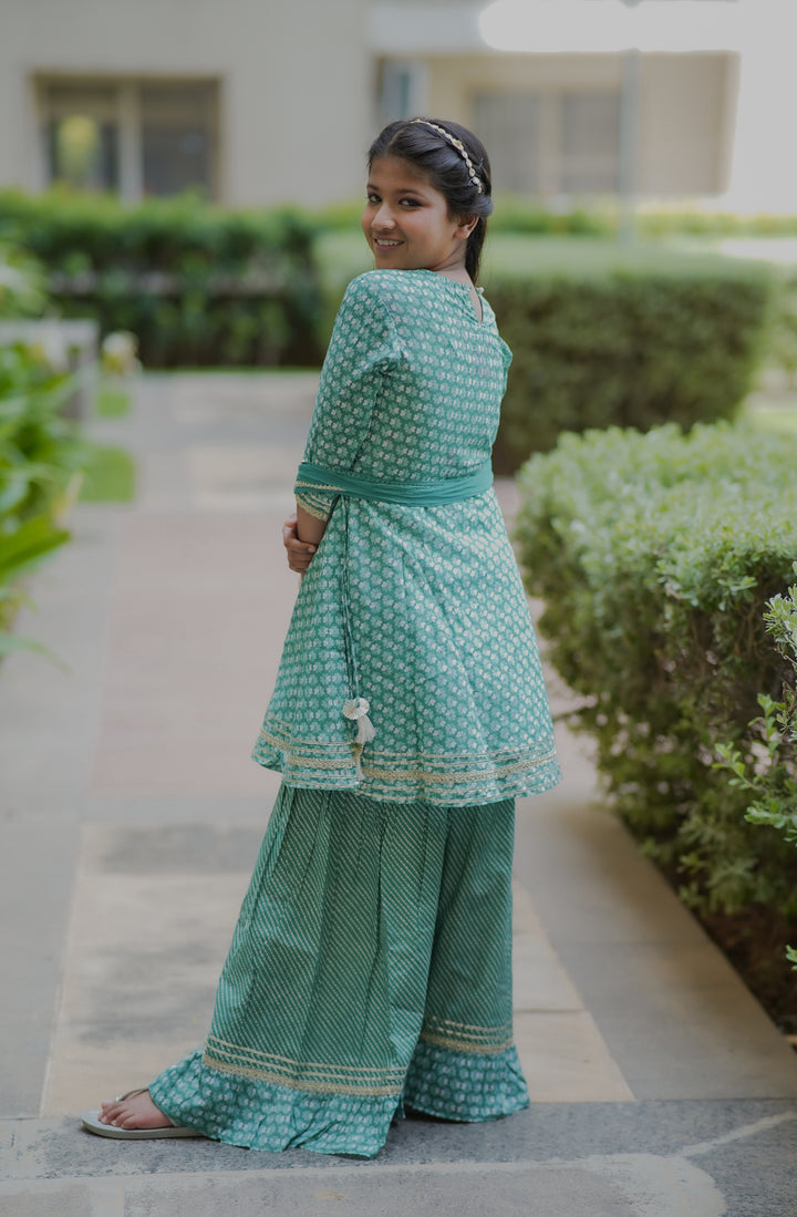 Green Clover Sharara Set