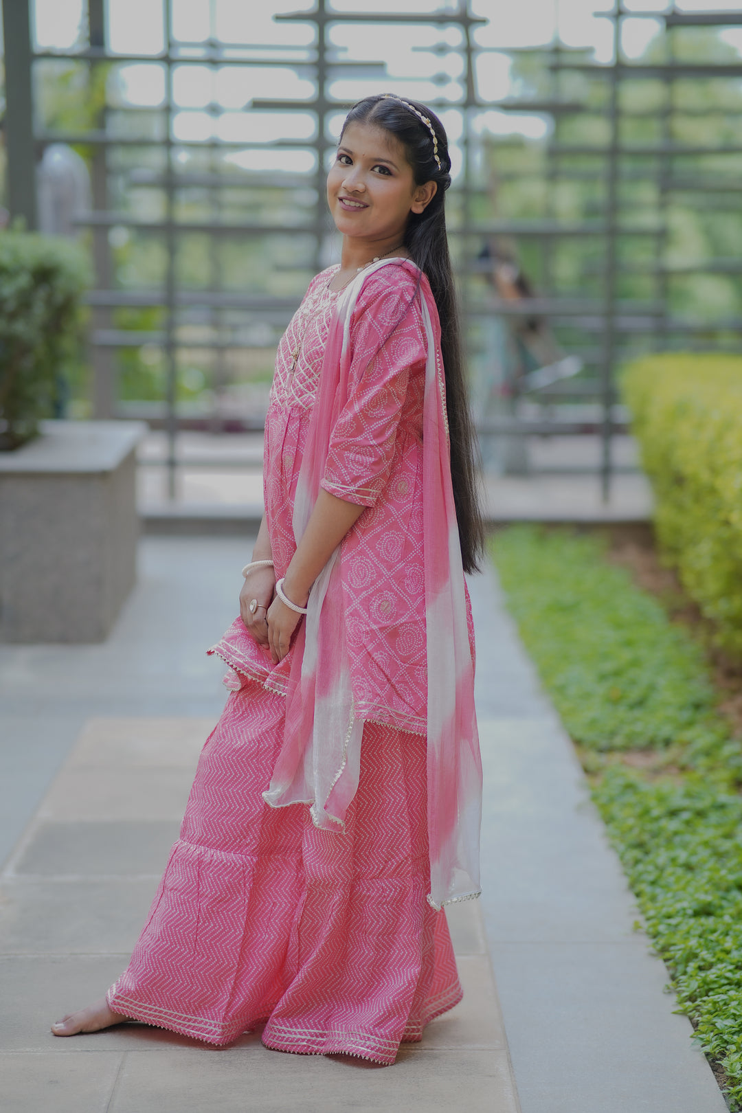 Pink Bandhej Sharara Set